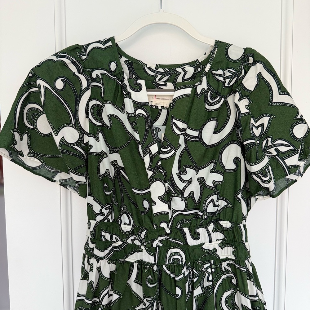 NWT Anthropologie Green/White Somerset Summer dress Size Medium - Picture 5 of 7